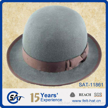gry bowler hat, pure wool felt gentle hat